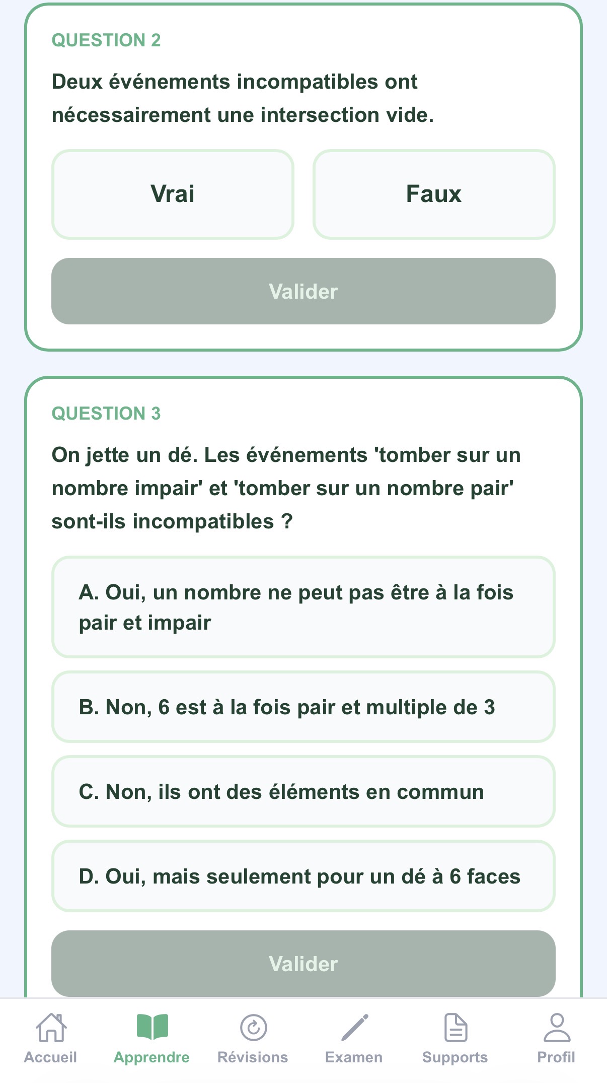Capture d'écran : cartes d'exercices de la plateforme JuryQuest